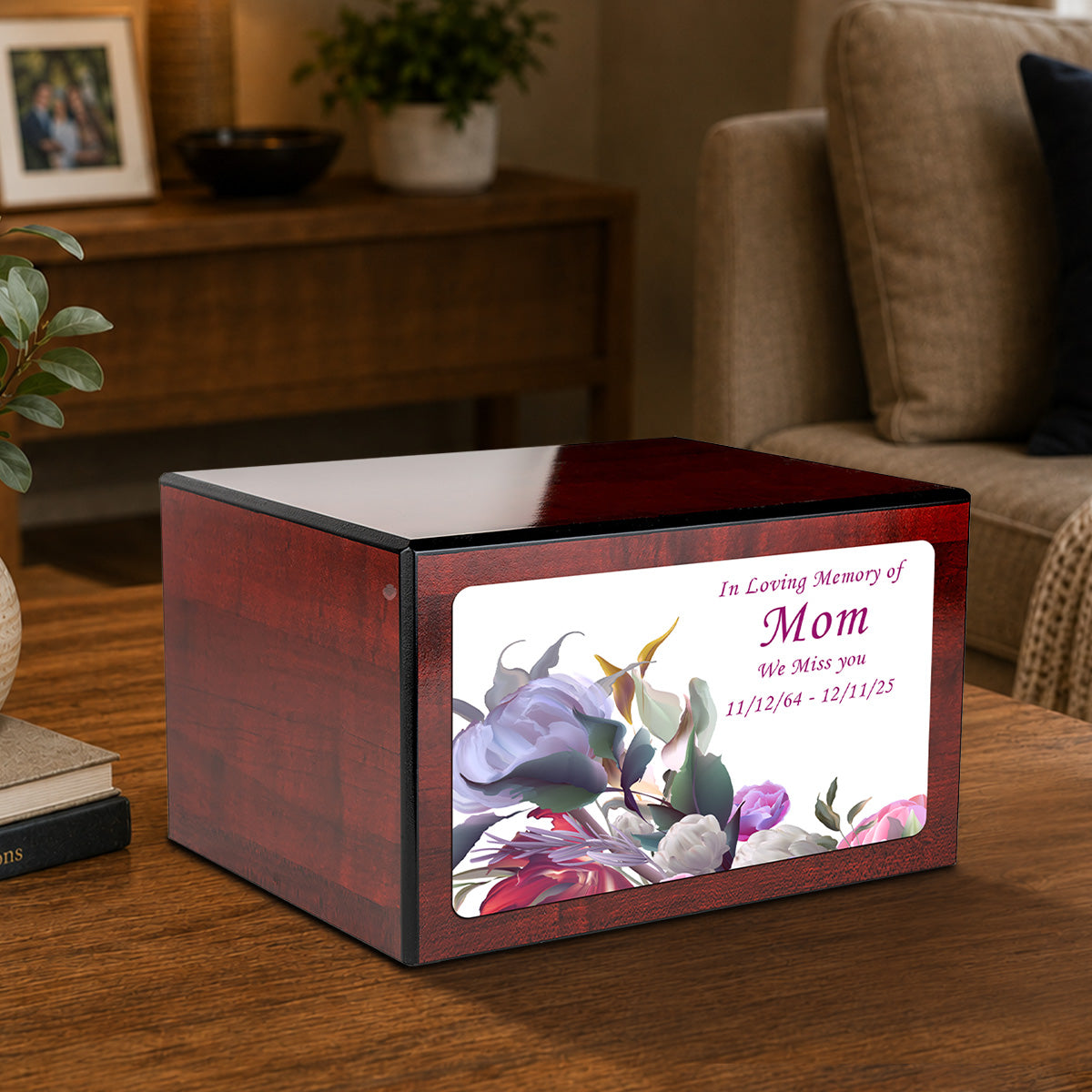 Custom Printed Heritage Cherry Flowers Wood Box Cremation Urn