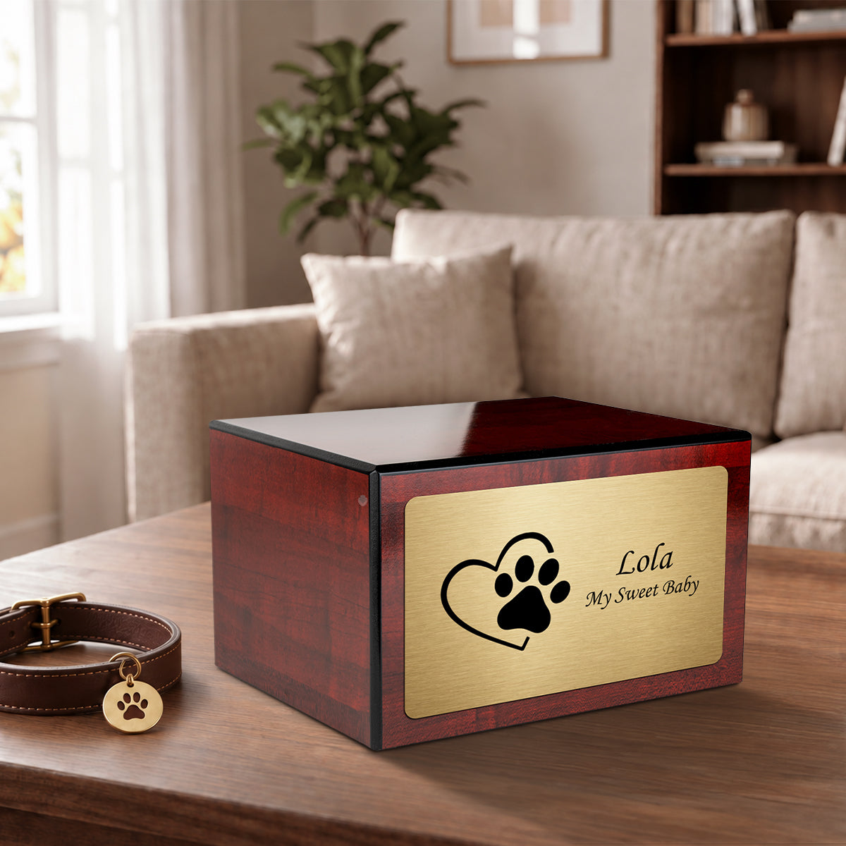 Heritage Cherry Single Paw Heart Large Pet Cremation Box Urn