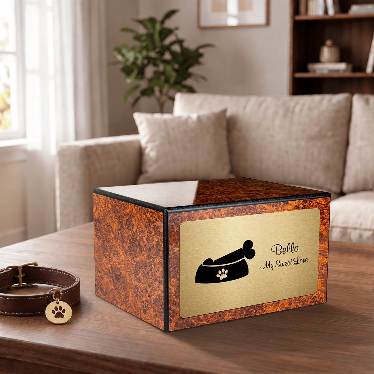 Heritage Burl Dog Bone Large Pet Cremation Box Urn