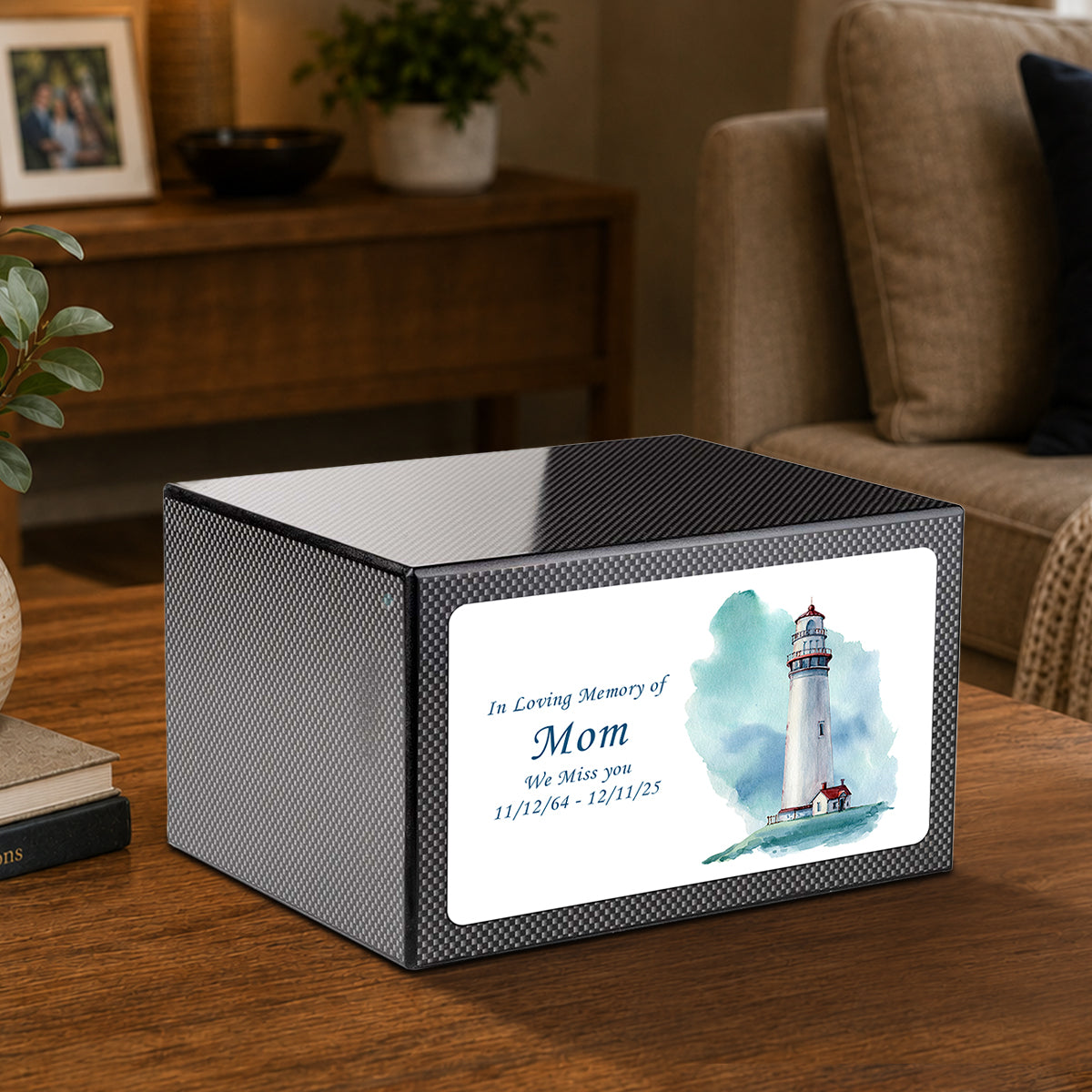 Custom Printed Heritage Carbon Fiber Lighthouse Wood Box Cremation Urn