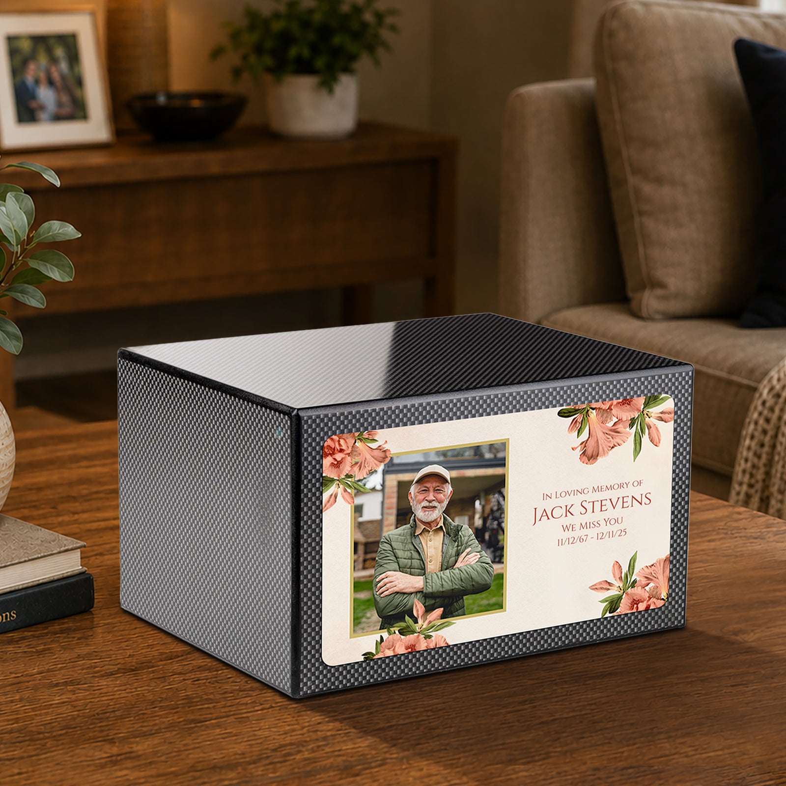 Custom Printed Heritage Carbon Fiber Azalea Flower Wood Box Cremation Urn