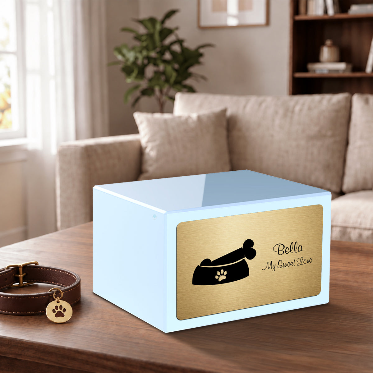 Heritage Light Blue Dog Bone Large Pet Cremation Box Urn