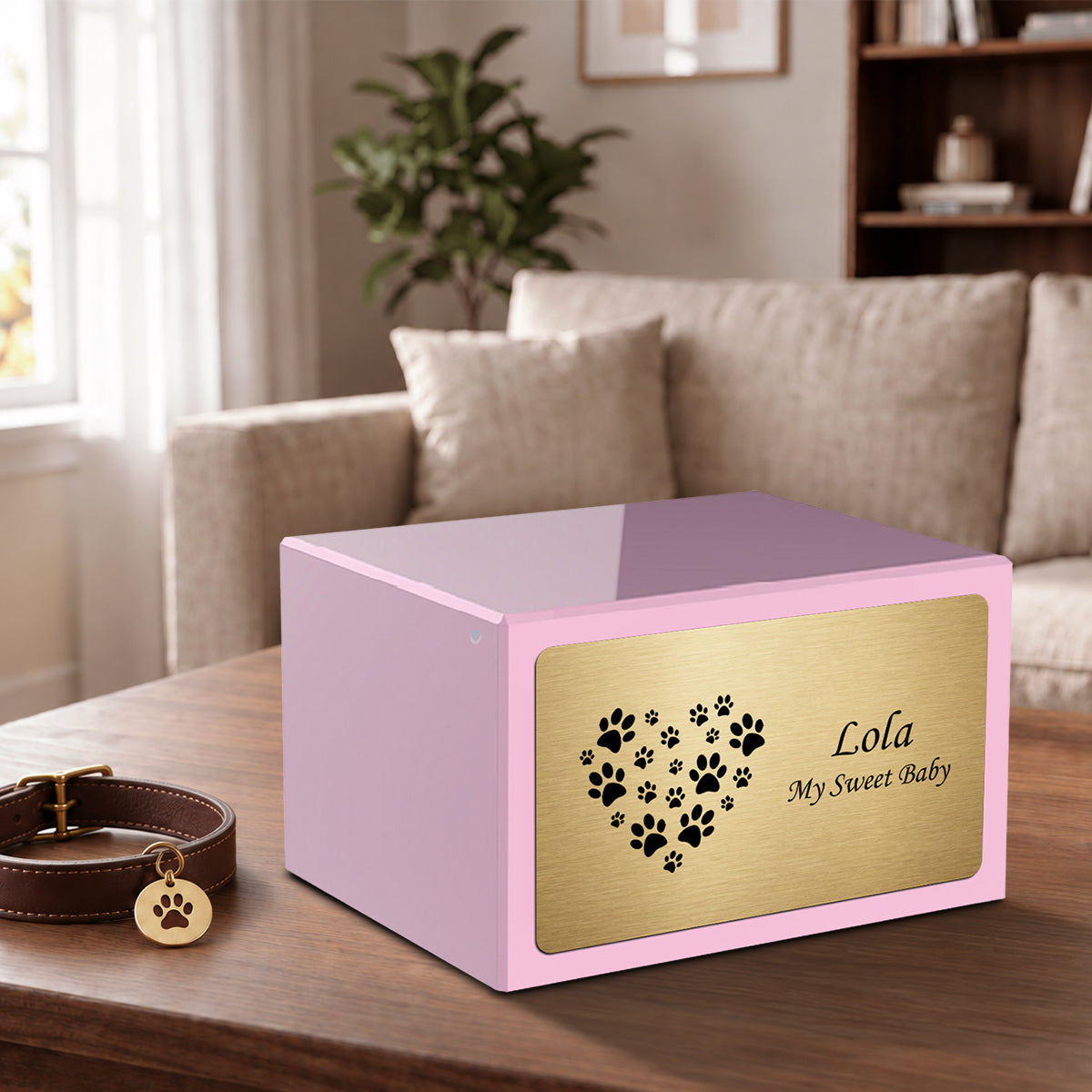Heritage Light Pink Heart Paws Large Pet Cremation Box Urn