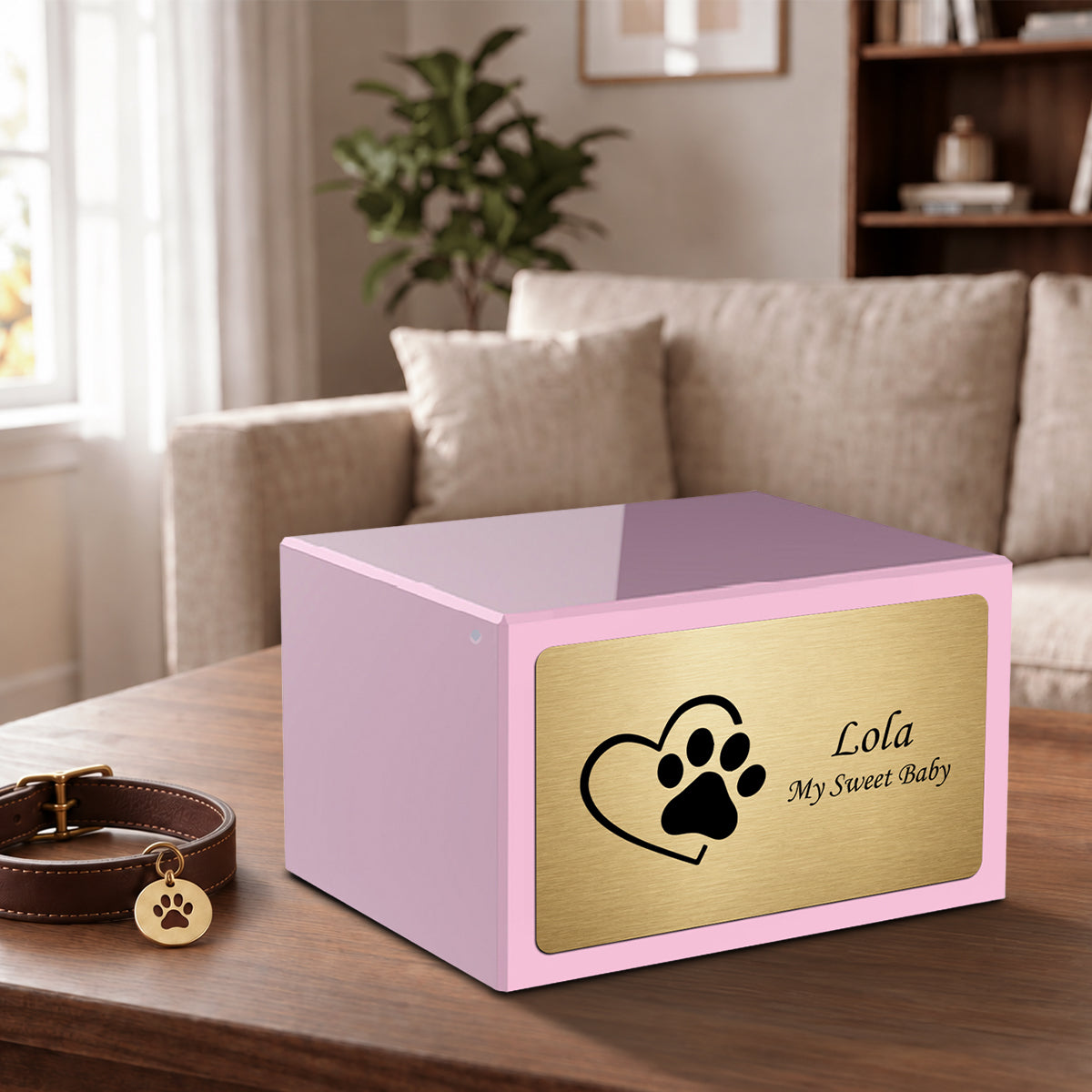 Heritage Light Pink Single Paw Heart Large Pet Cremation Box Urn