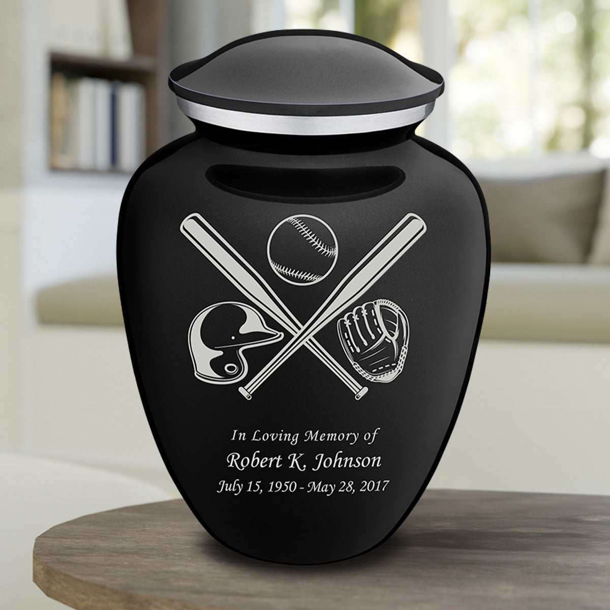 Adult Embrace Black Baseball Cremation Urn