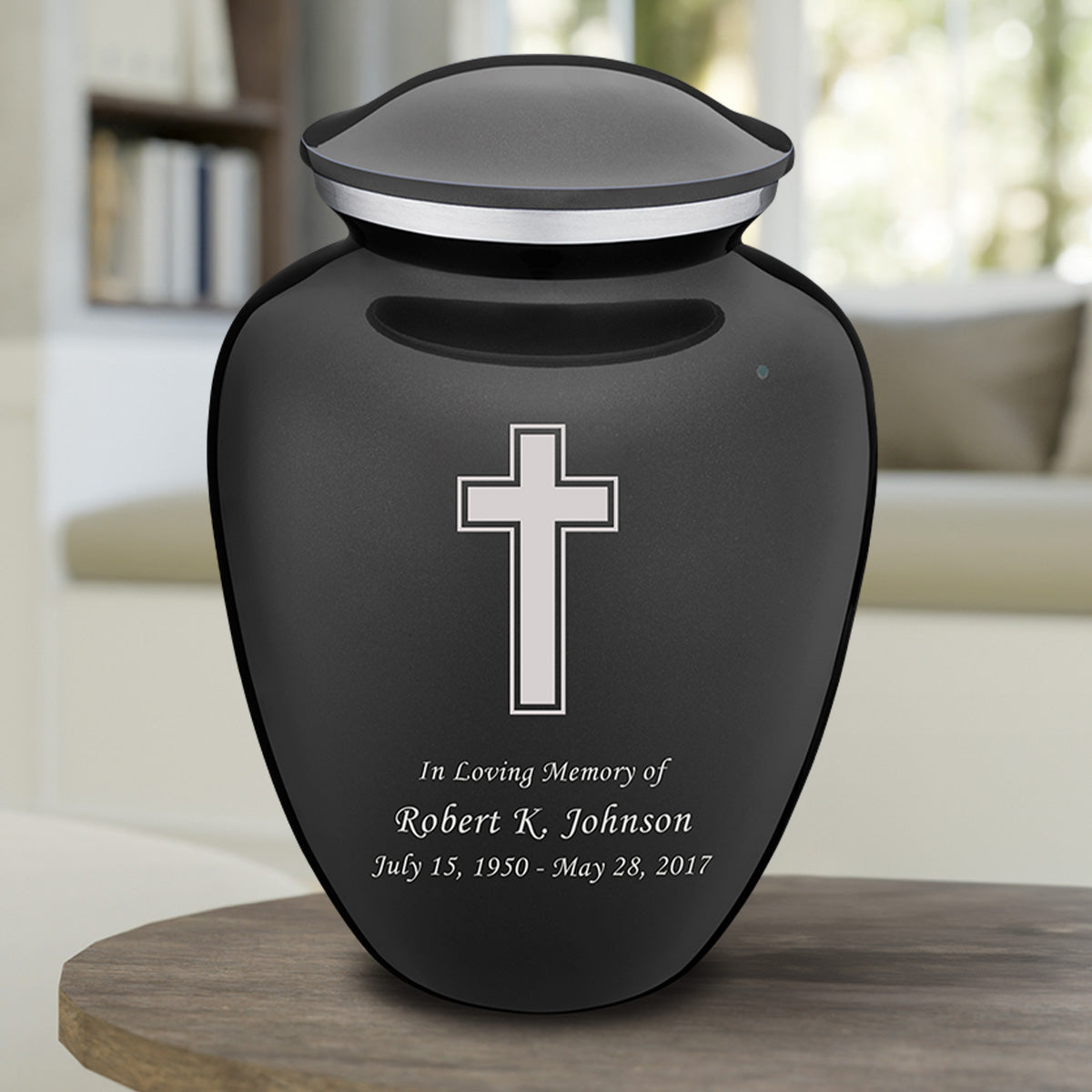 Adult Embrace Charcoal Simple Cross Cremation Urn