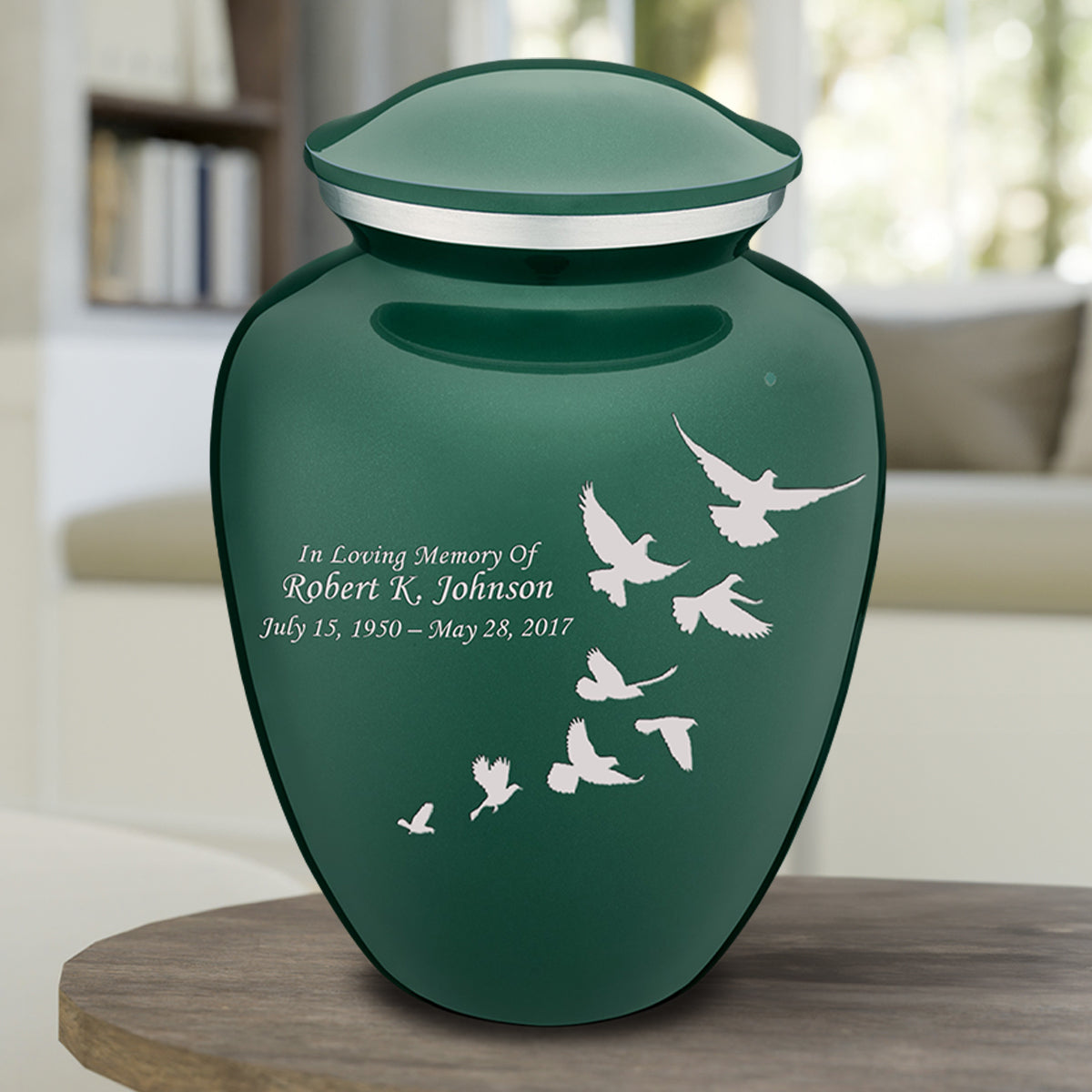 Adult Embrace Green Doves Cremation Urn