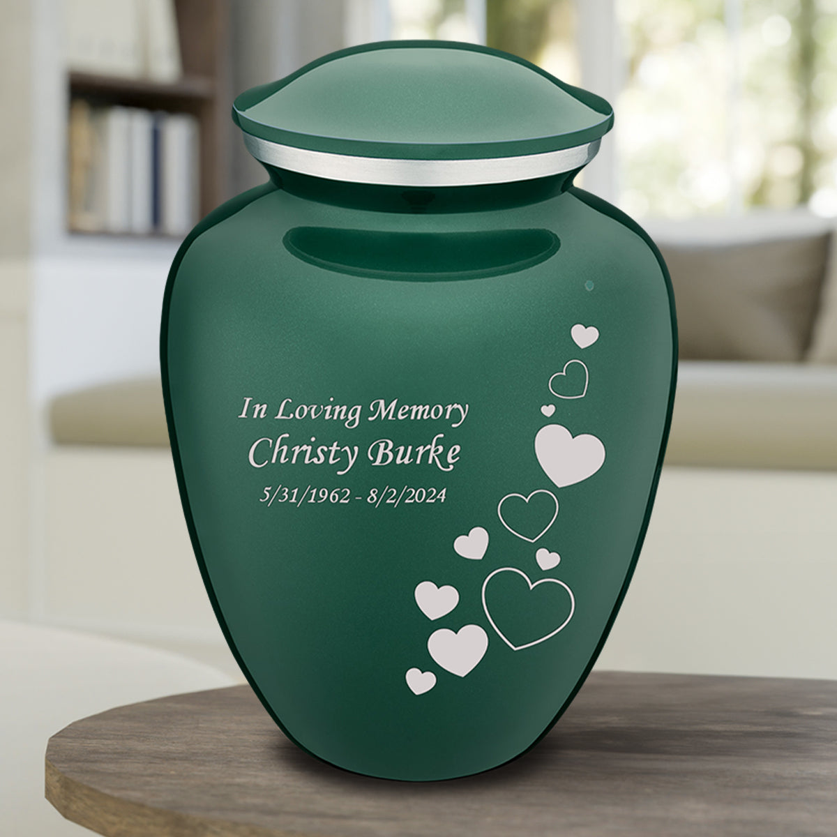 Adult Embrace Green Floating Heart Cremation Urn