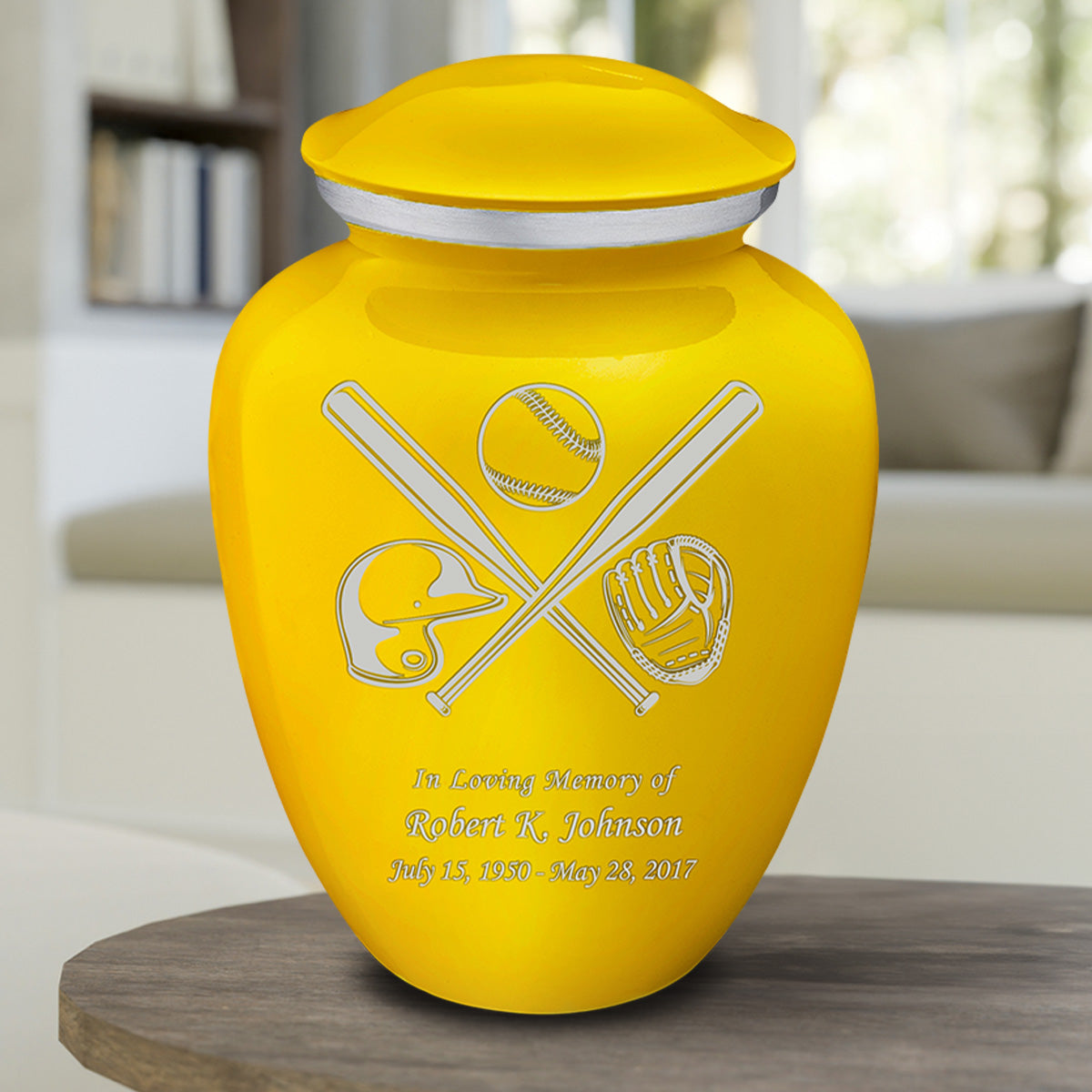 Adult Embrace Yellow Baseball Cremation Urn
