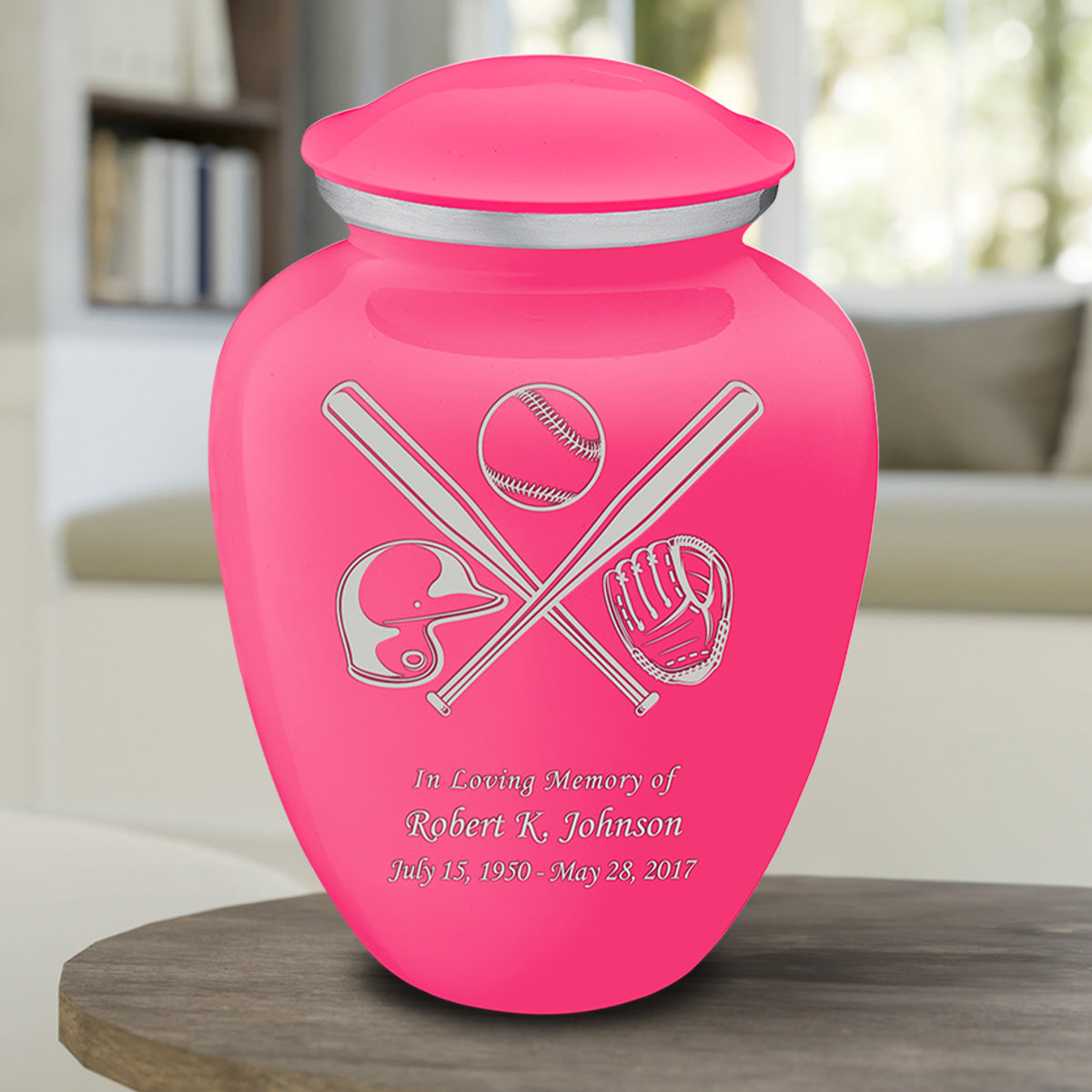 Adult Embrace Bright Pink Baseball Cremation Urn