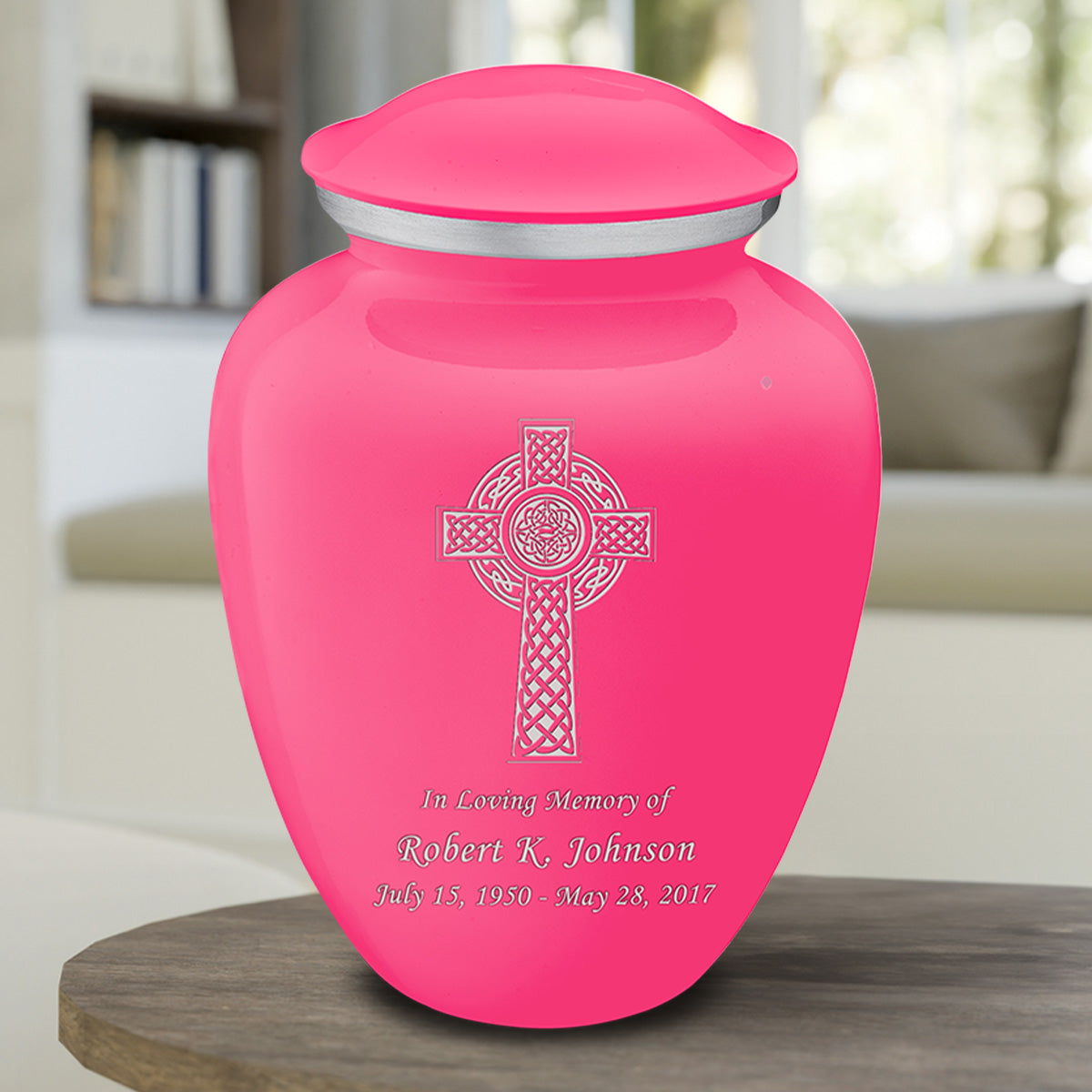 Adult Embrace Bright Pink Celtic Cross Cremation Urn