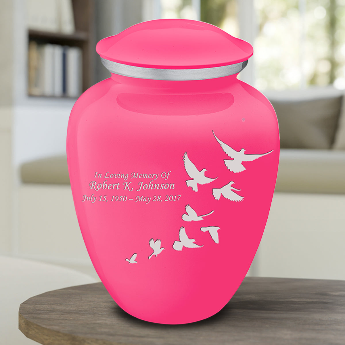 Adult Embrace Bright Pink Doves Cremation Urn