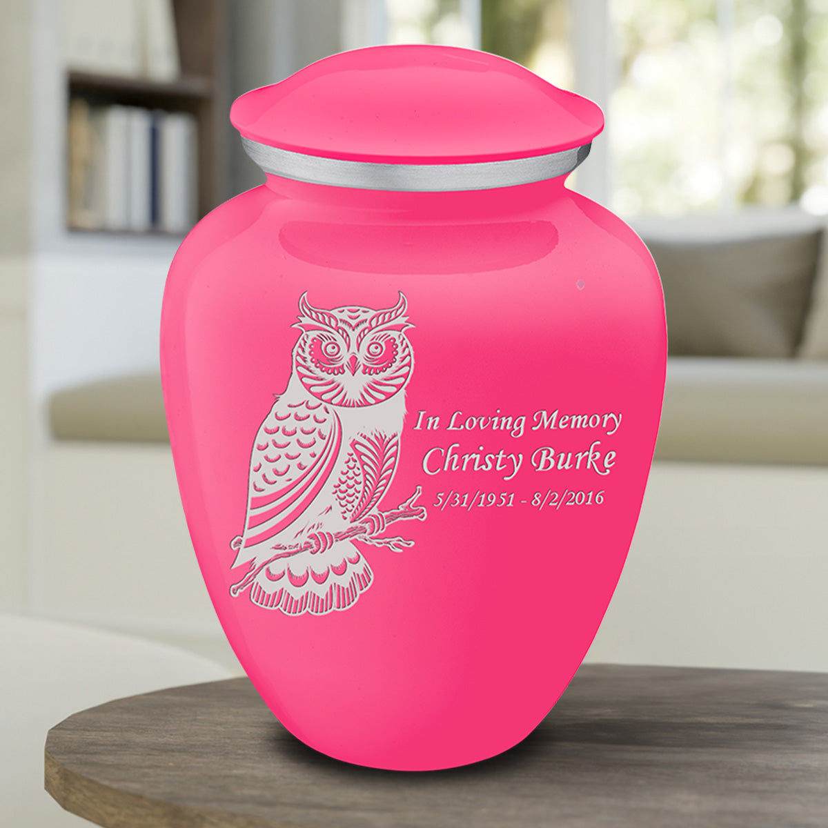 Medium Embrace Bright Pink Owl Cremation Urn