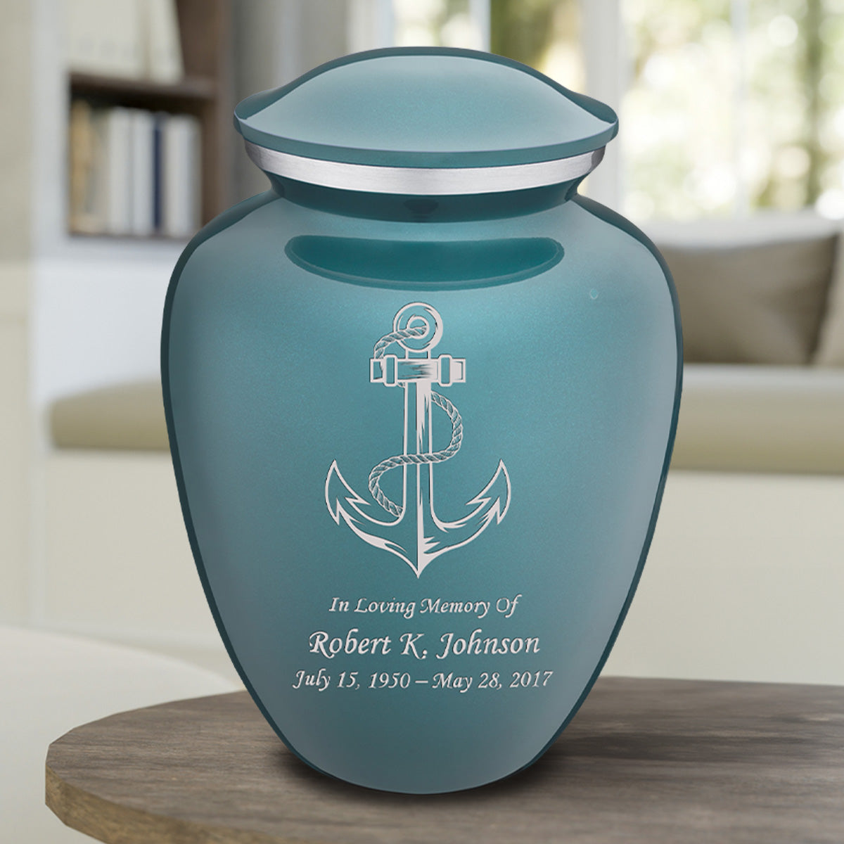 Adult Embrace Teal Anchor Cremation Urn
