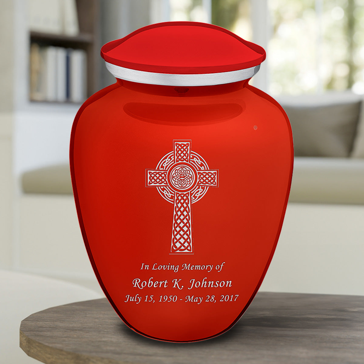 Adult Embrace Bright Red Celtic Cross Cremation Urn
