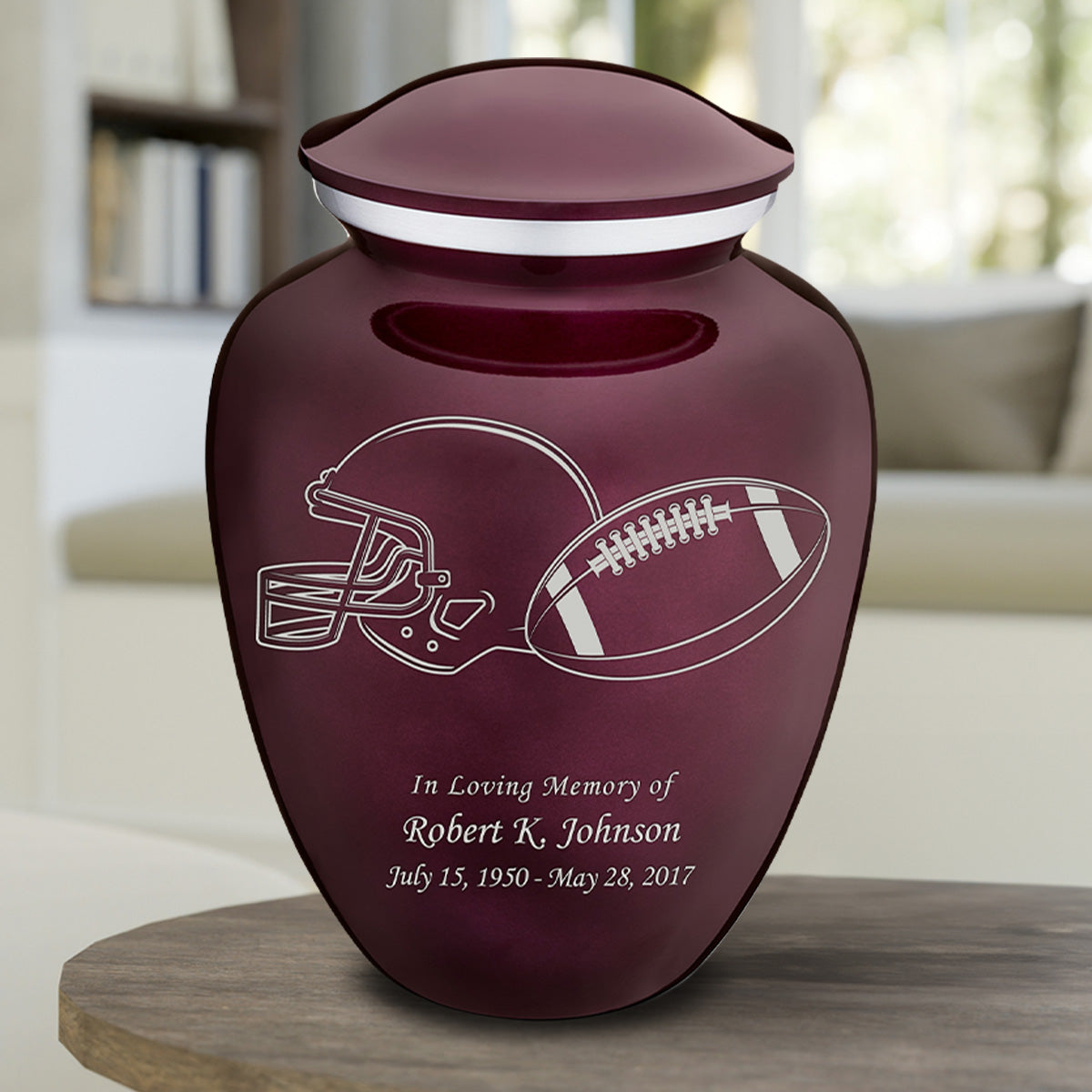 Adult Embrace Cherry Purple Football Cremation Urn