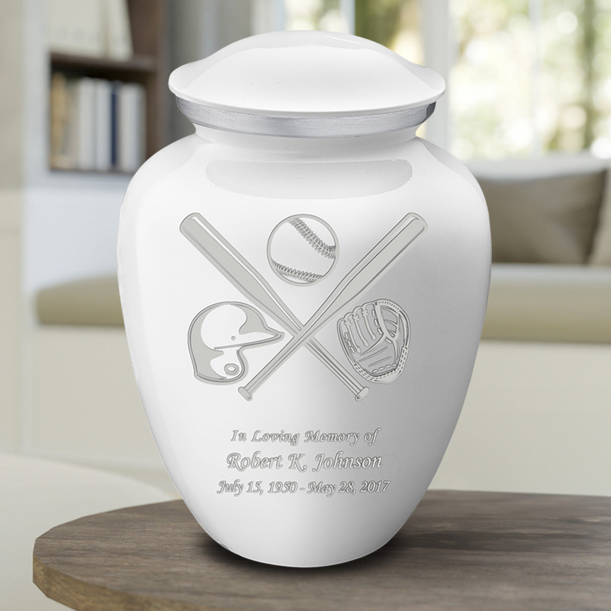 Adult Embrace White Baseball Cremation Urn