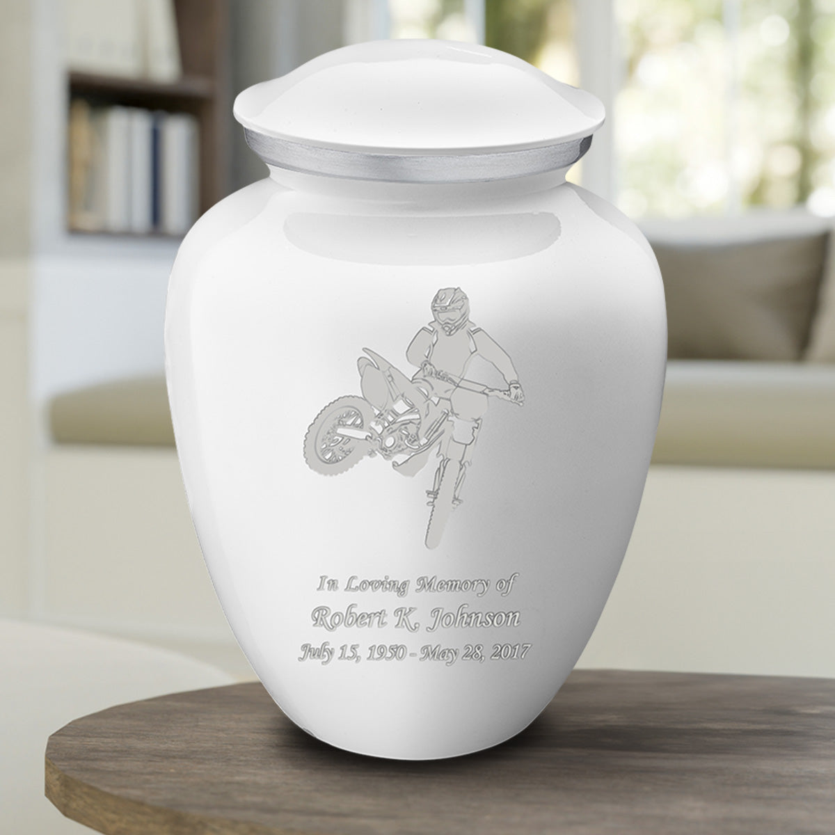 Adult Embrace White Dirt Bike Cremation Urn
