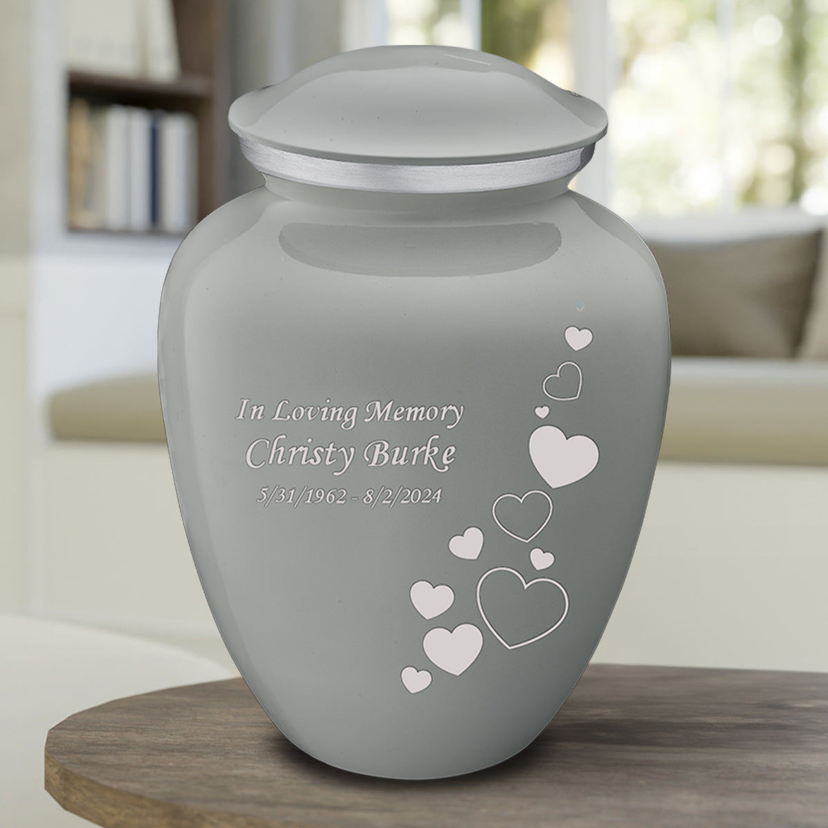 Adult Embrace Slate Grey Floating Heart Cremation Urn