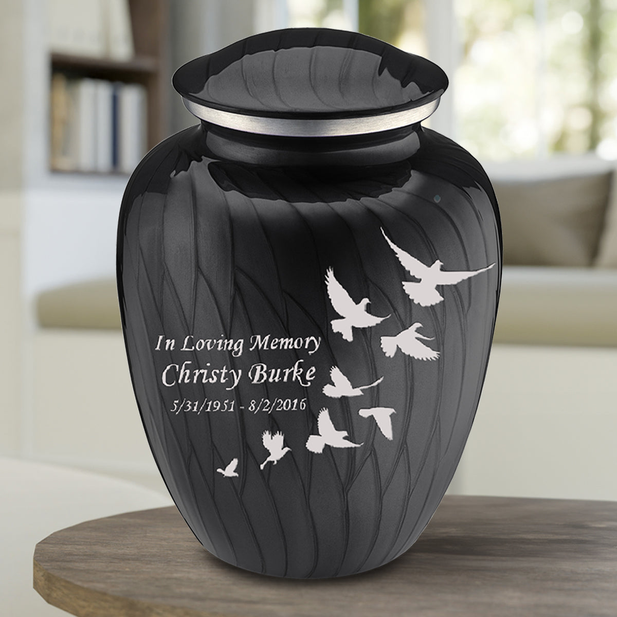Adult Embrace Pearl Black Doves Cremation Urn