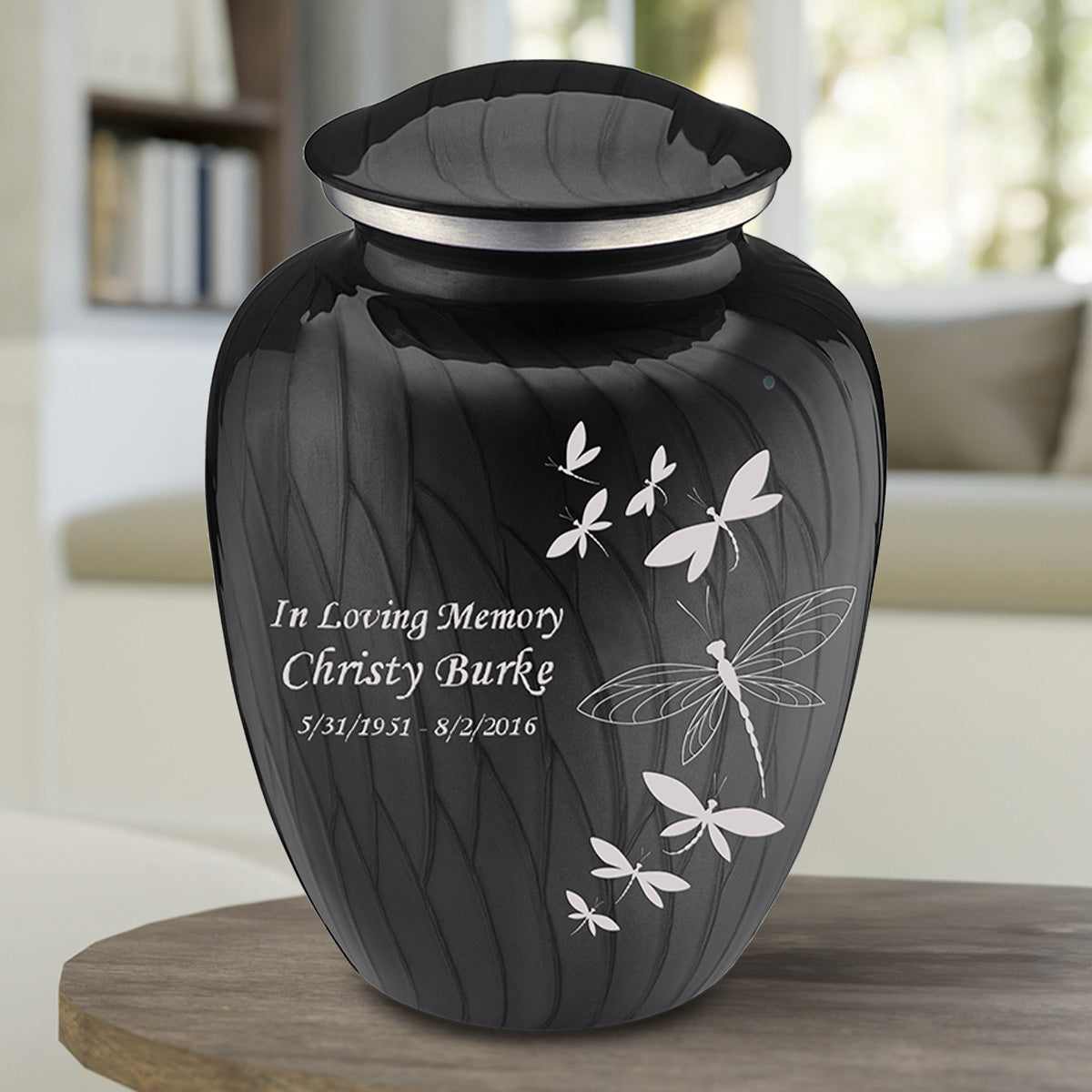 Adult Embrace Pearl Black Dragonflies Cremation Urn