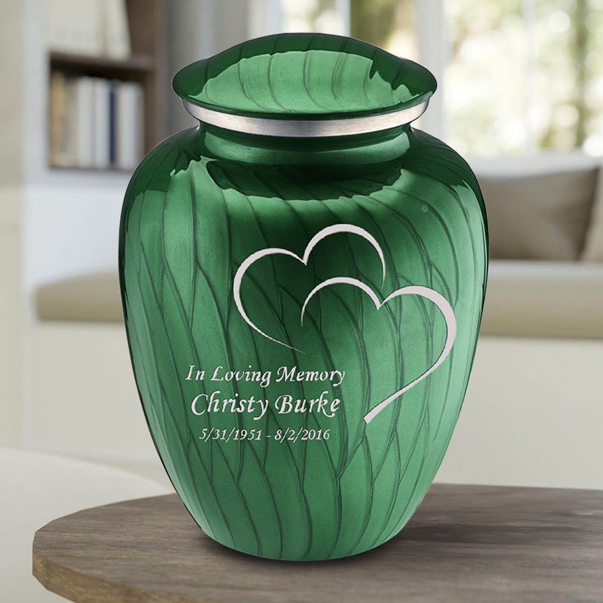 Adult Embrace Pearl Green Hearts Cremation Urn