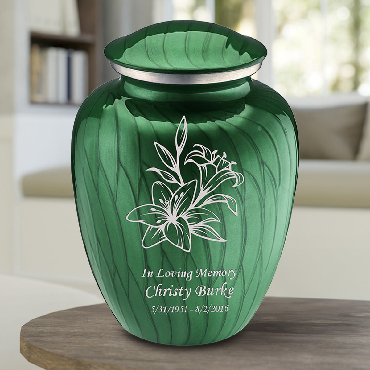 Adult Embrace Pearl Green Lily Cremation Urn