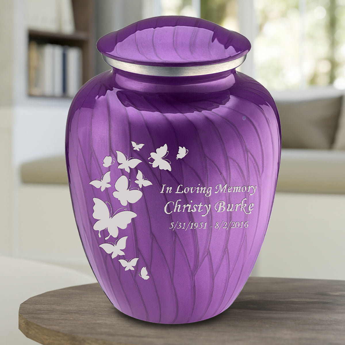 Adult Embrace Pearl Purple Butterfly Cremation Urn