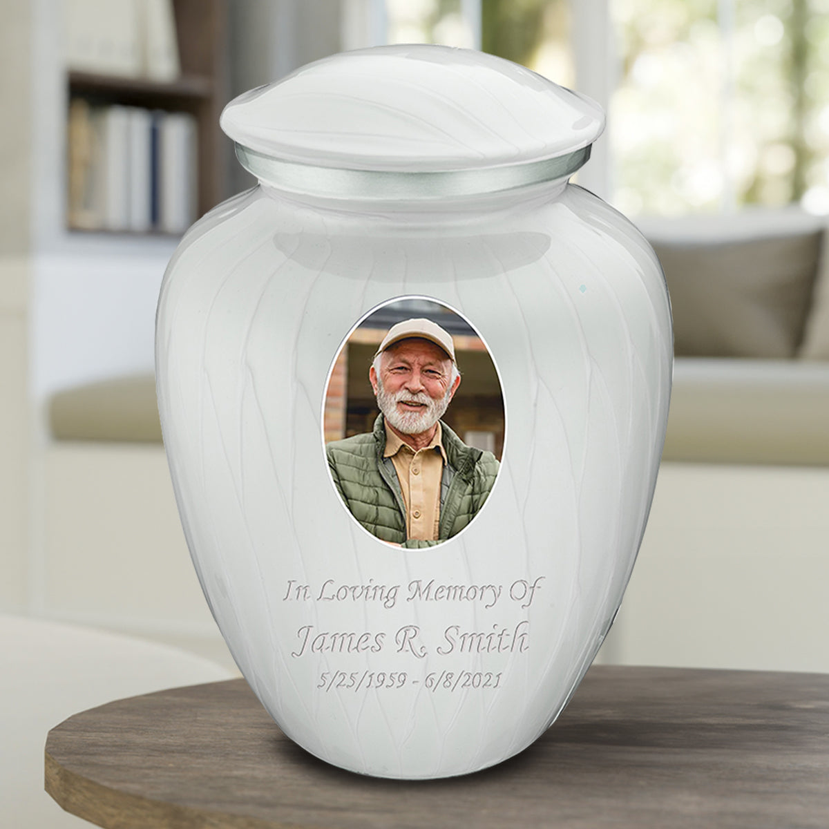Adult Embrace Pearl White Portrait Cremation Urn