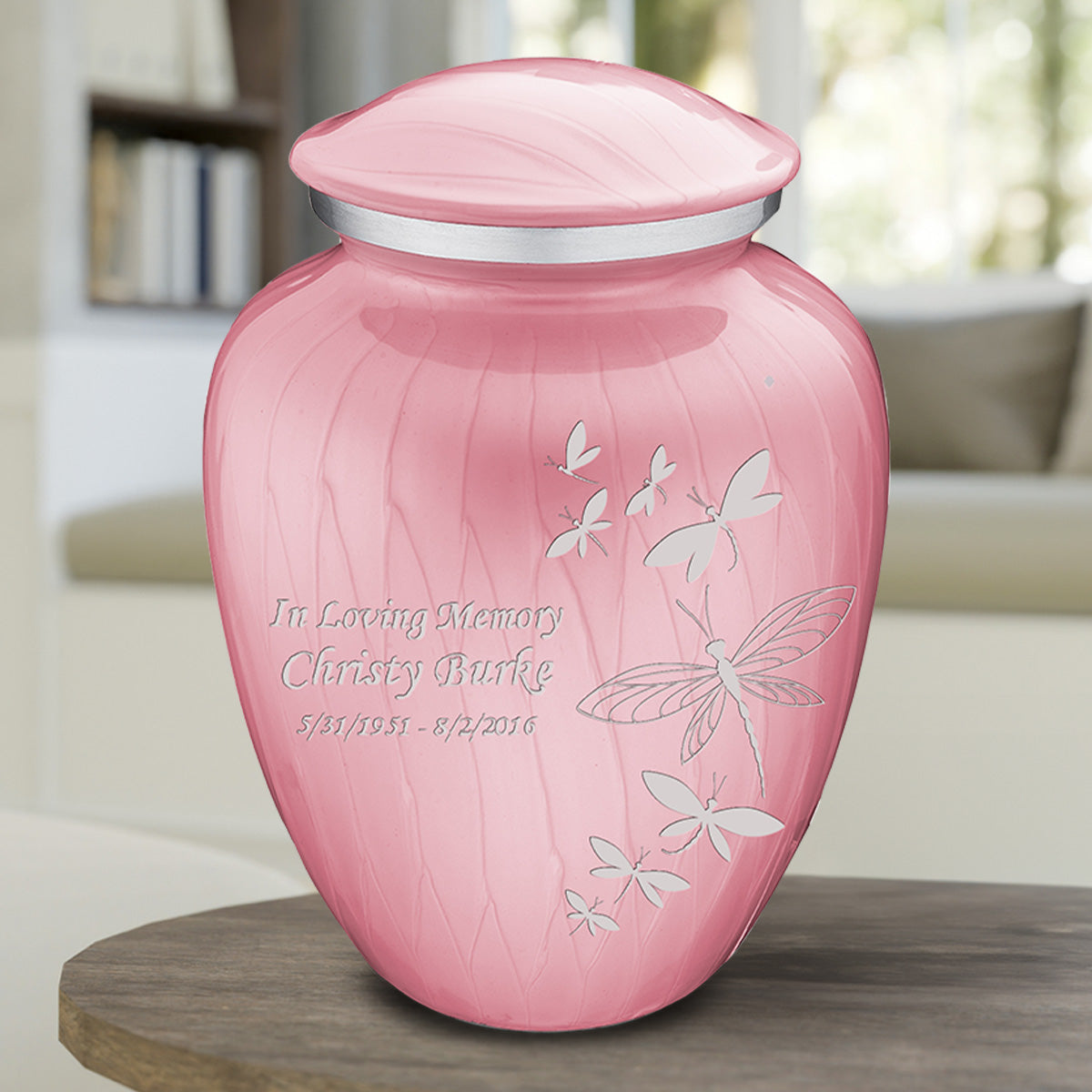 Adult Embrace Pearl Pink Dragonflies Cremation Urn