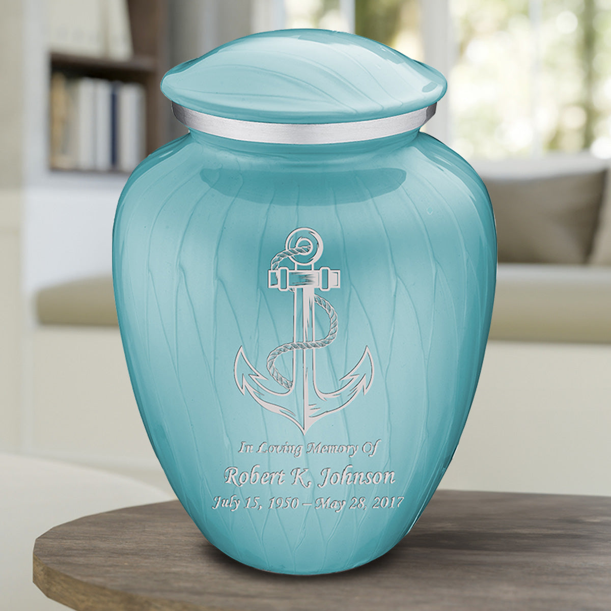 Adult Embrace Pearl Light Blue Anchor Cremation Urn