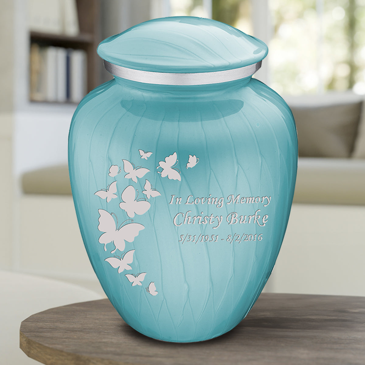 Adult Embrace Pearl Light Blue Butterfly Cremation Urn