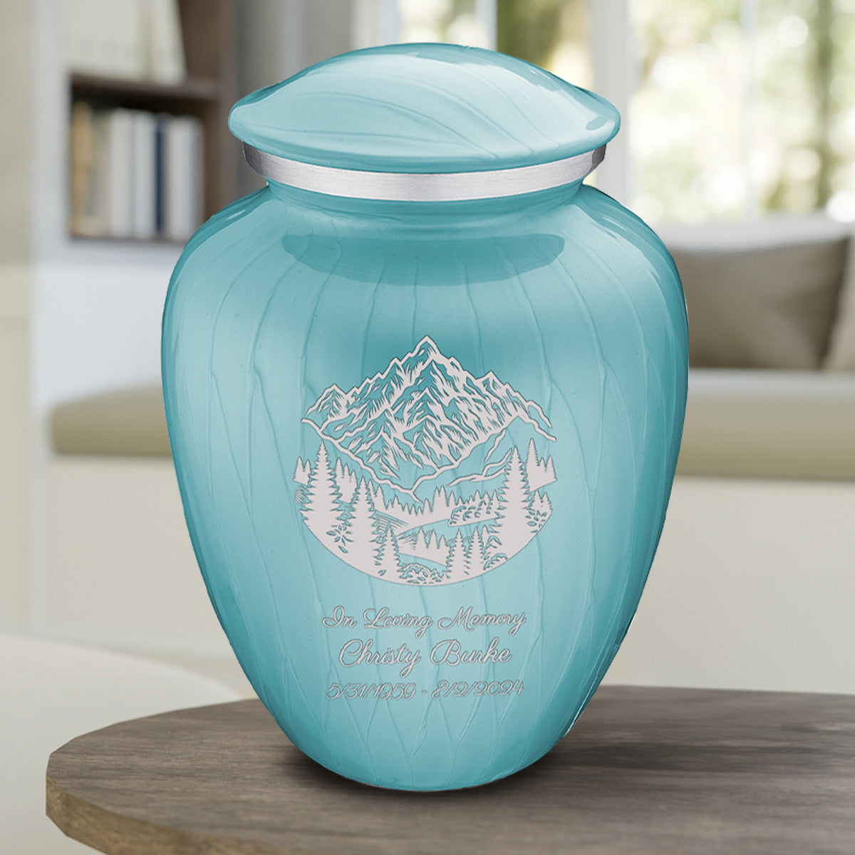 Adult Embrace Pearl Light Blue Rocky Mountains Cremation Urn