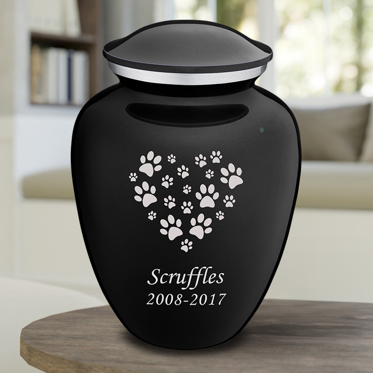 Large Embrace Black Heart Paws Pet Cremation Urn