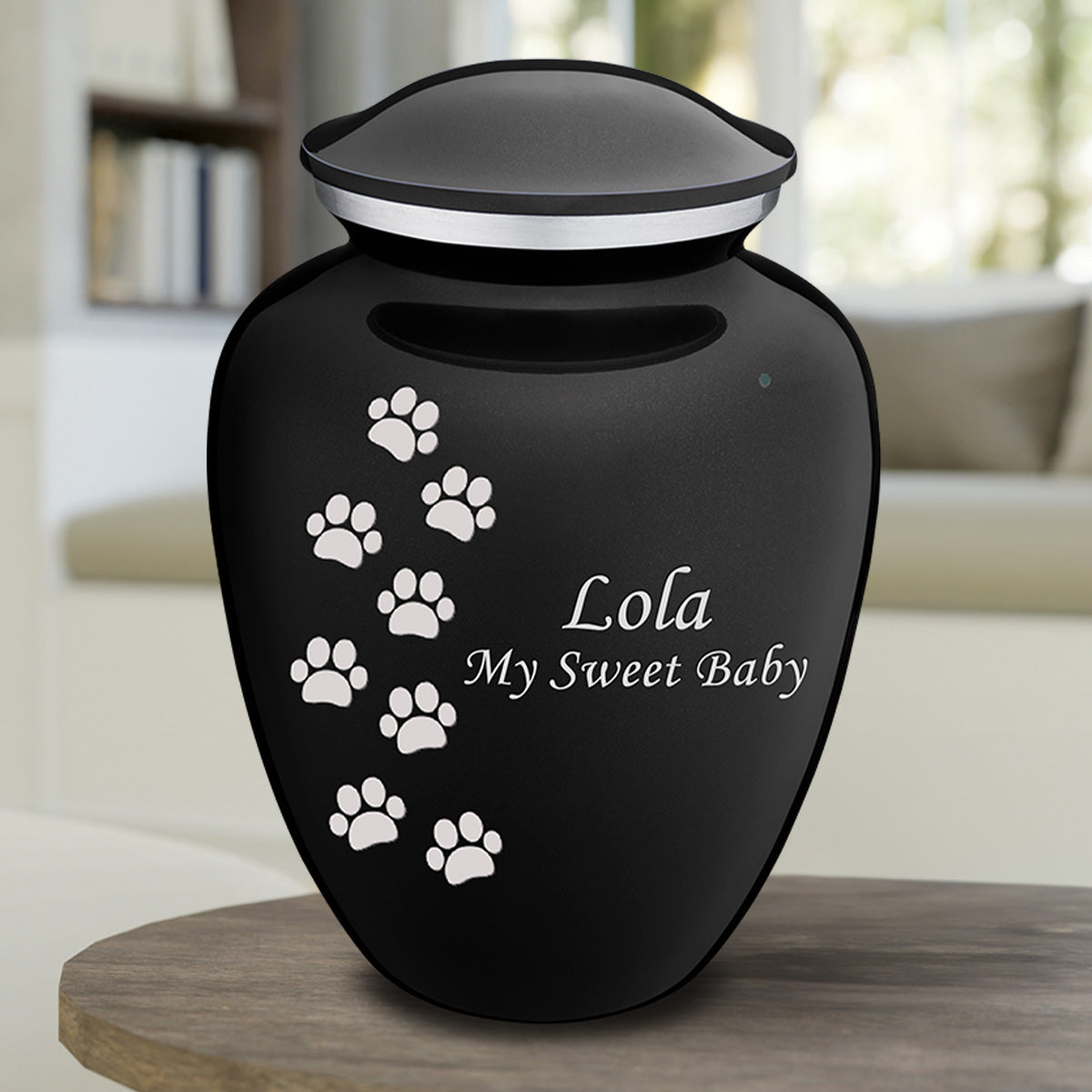 Large Embrace Black Walking Paws Pet Cremation Urn