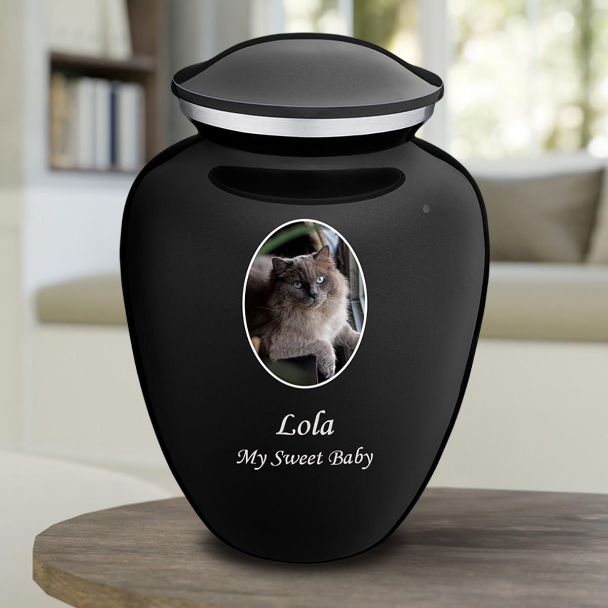 Adult Pet Embrace Black Portrait Cremation Urn