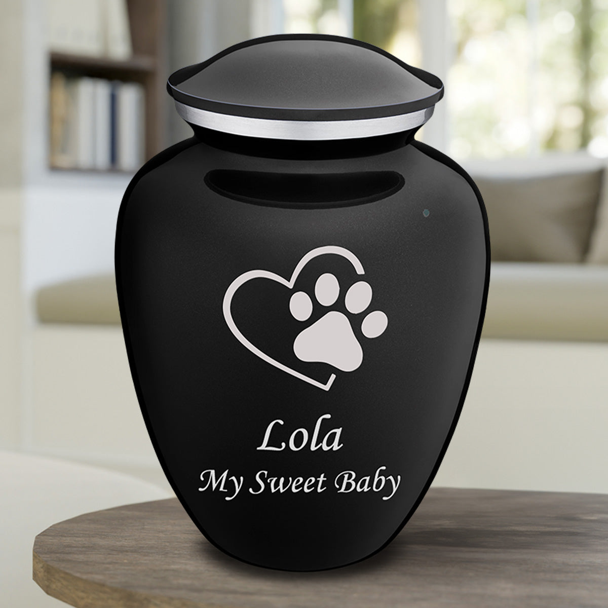 Large Embrace Black Single Paw Heart Pet Cremation Urn
