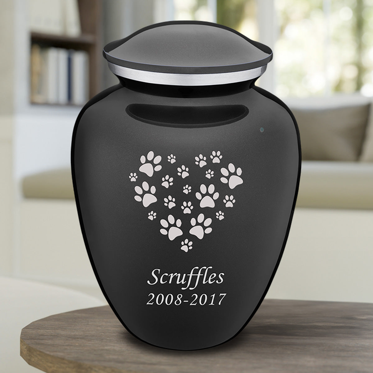 Large Embrace Charcoal Heart Paws Pet Cremation Urn