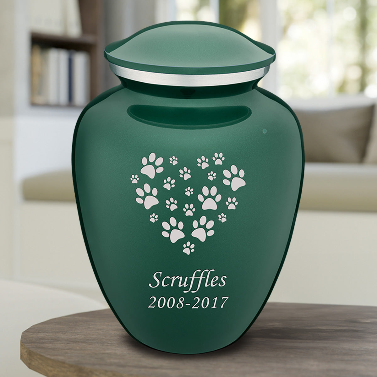 Large Embrace Green Heart Paws Pet Cremation Urn