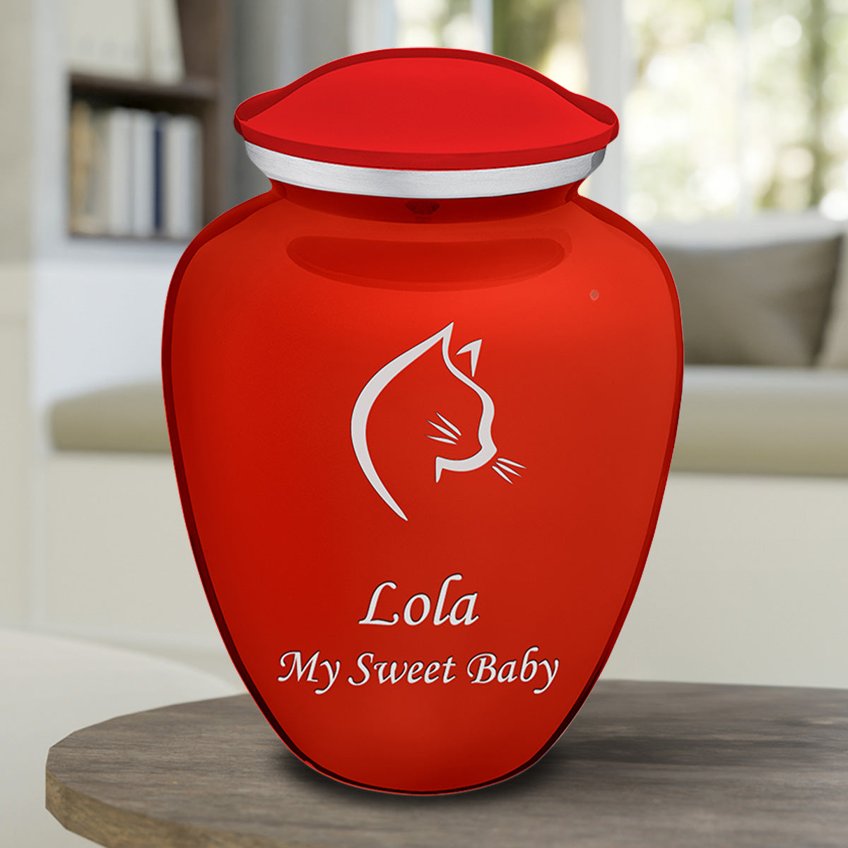 Large Embrace Bright Red Cat Pet Cremation Urn