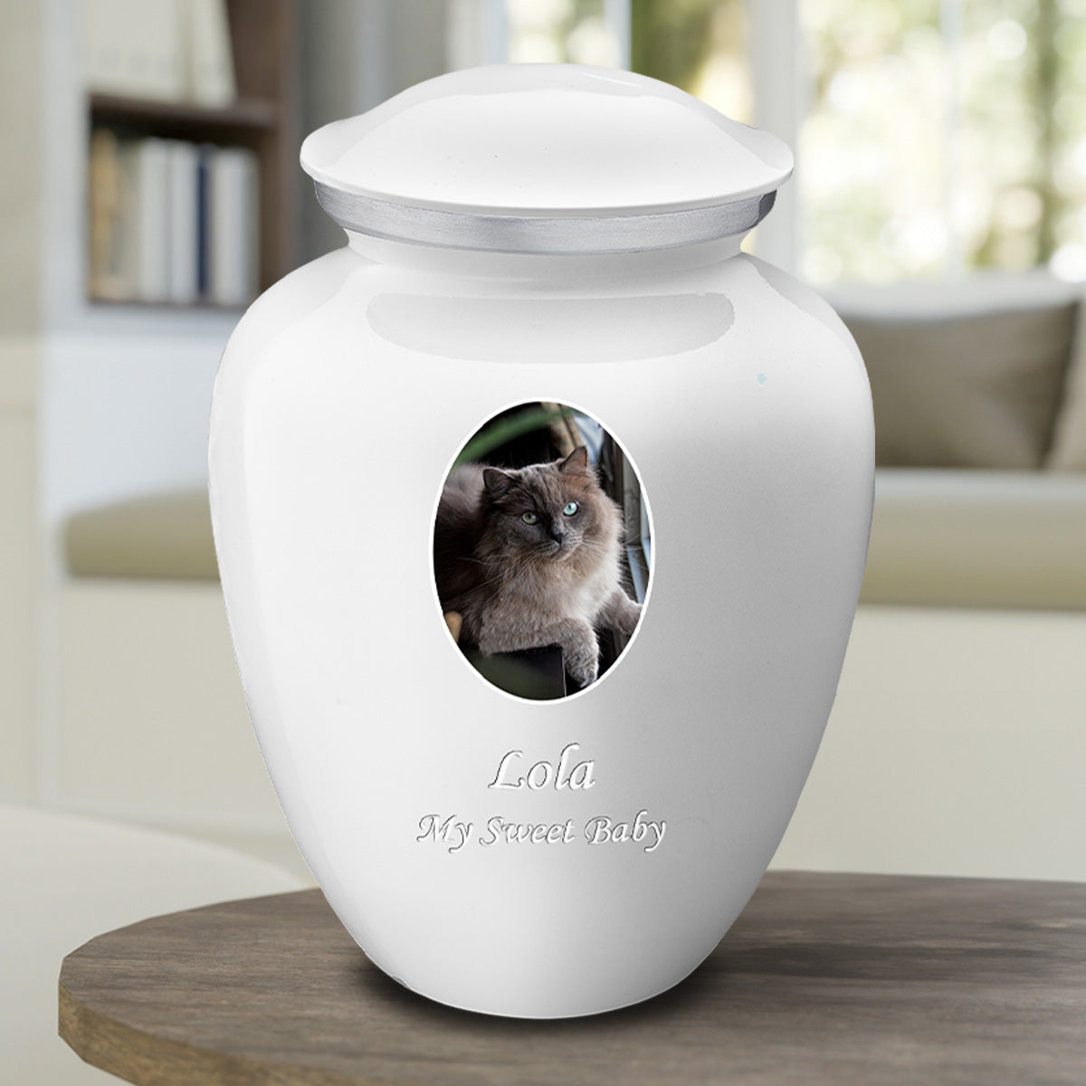 Adult Pet Embrace White Portrait Cremation Urn