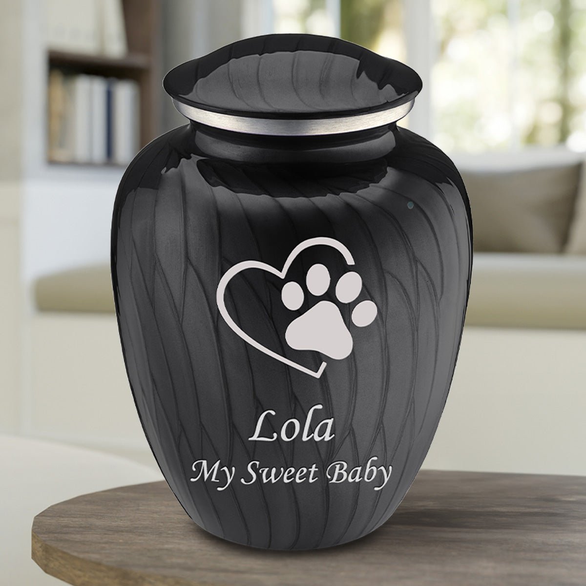 Large Embrace Pearl Black Single Paw Heart Pet Cremation Urn