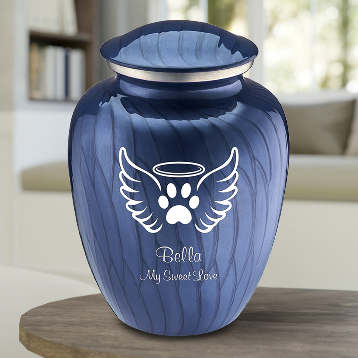 Large Embrace Pearl Cobalt Blue Pet Angel Wings Cremation Urn