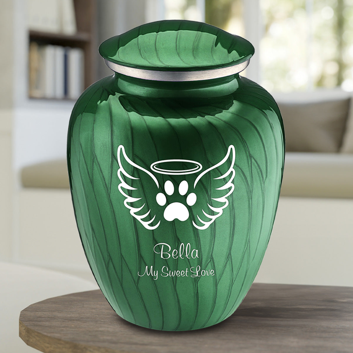 Large Embrace Pearl Green Pet Angel Wings Cremation Urn