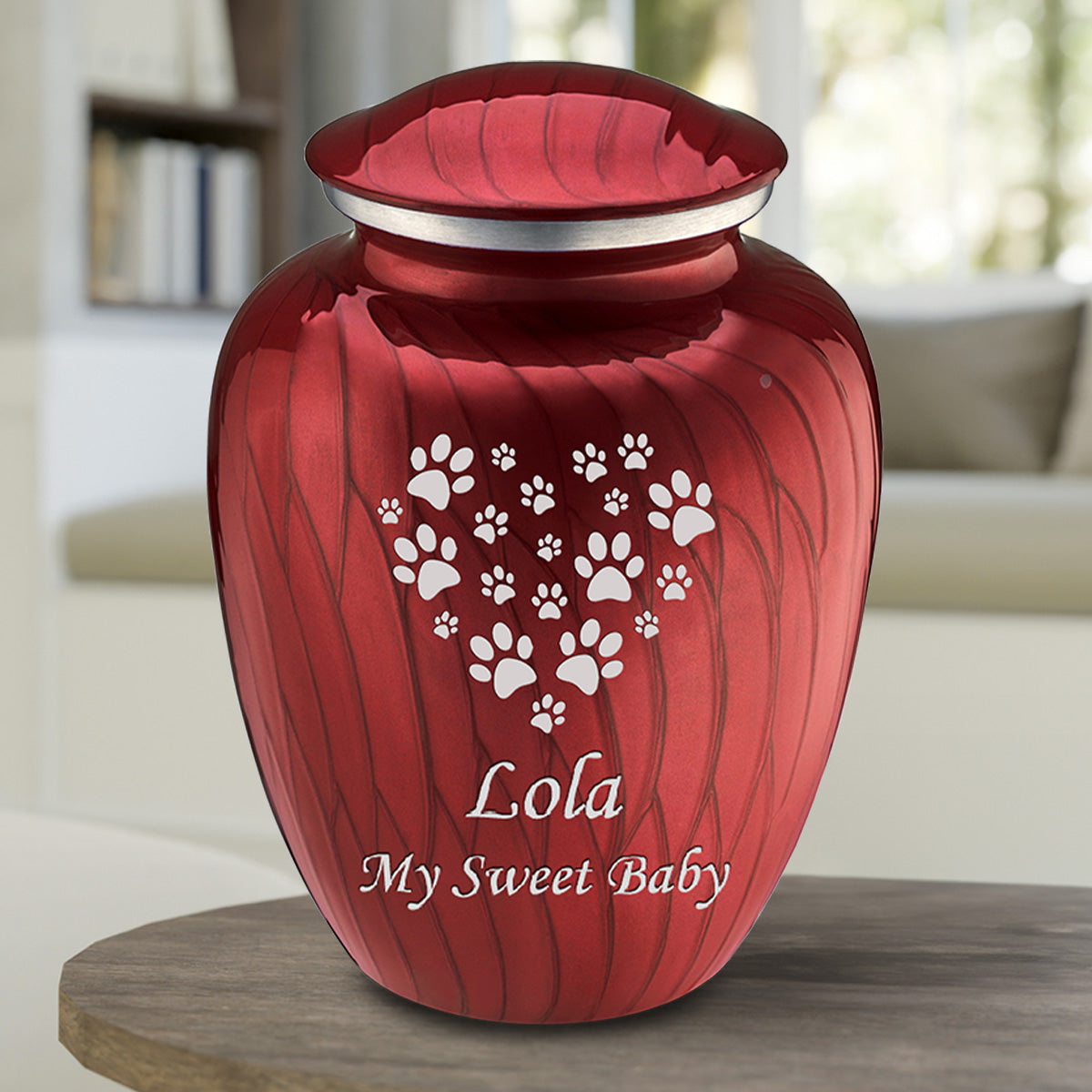 Large Embrace Pearl Candy Red Heart Paws Pet Cremation Urn