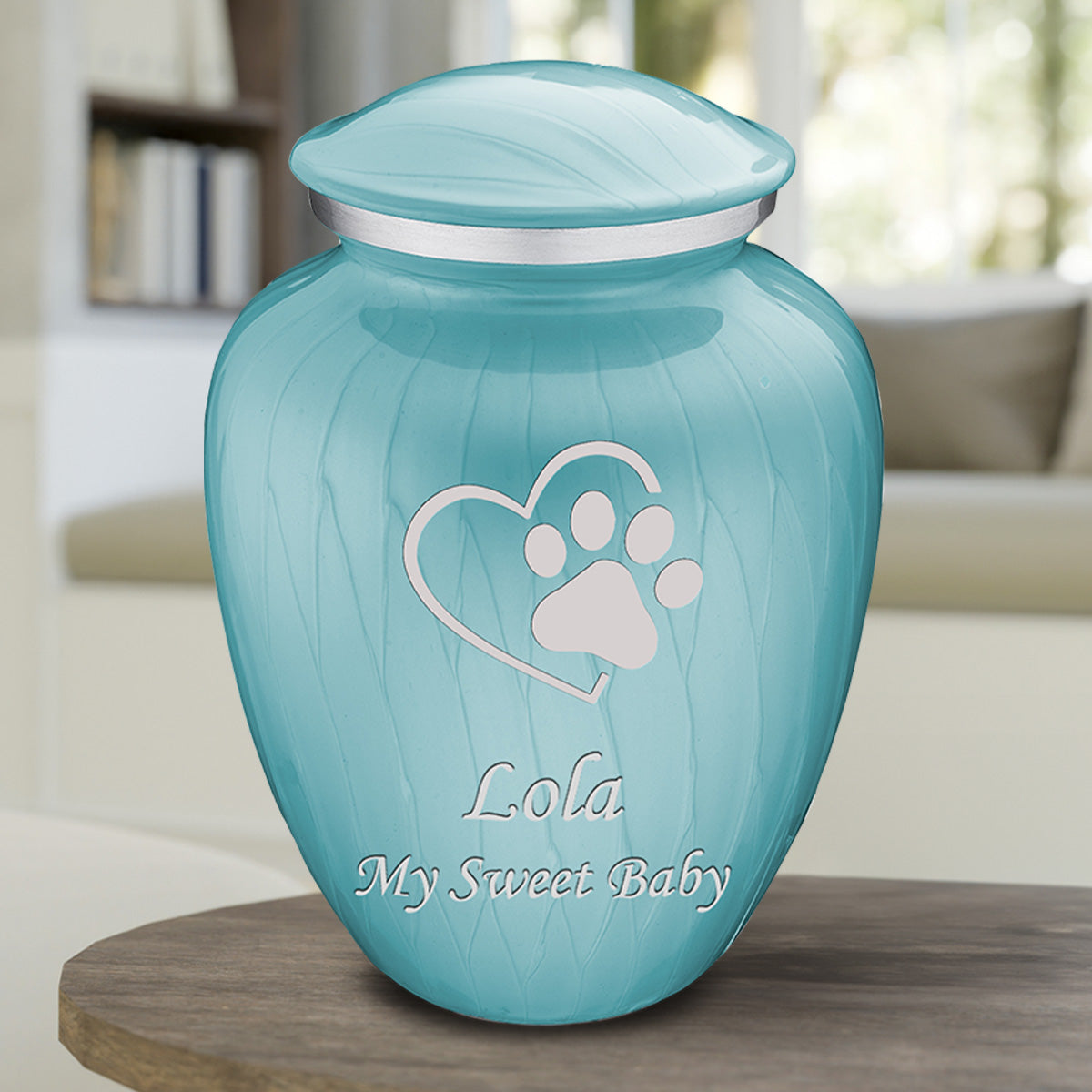 Large Embrace Pearl Light Blue Single Paw Heart Pet Cremation Urn