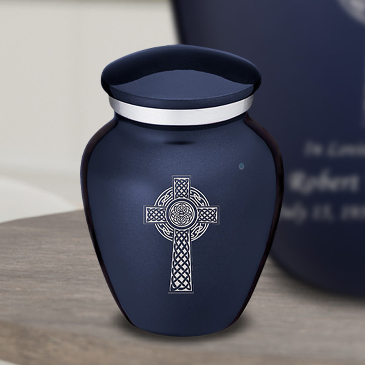 Keepsake Embrace Cobalt Blue Celtic Cross Cremation Urn