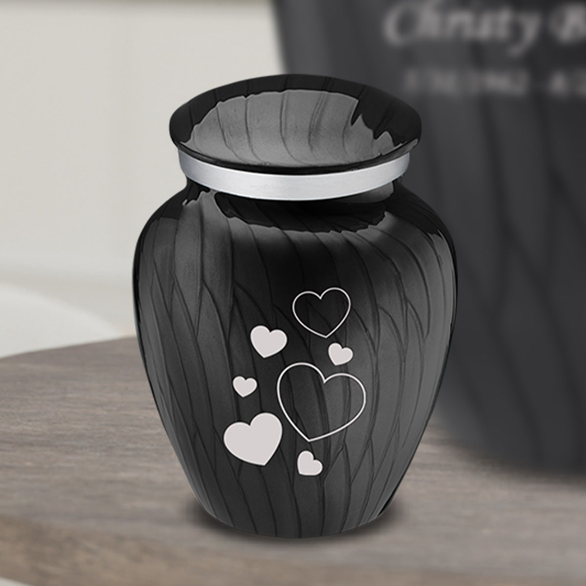 Keepsake Embrace Pearl Black Floating Heart Cremation Urn