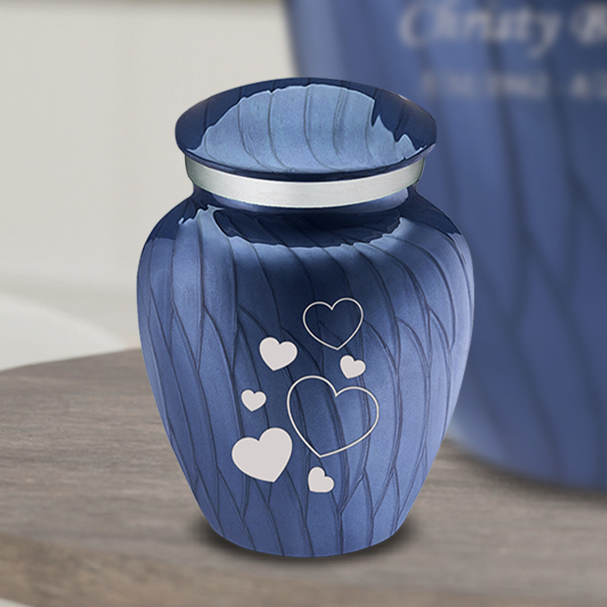 Keepsake Embrace Pearl Cobalt Blue Floating Heart Cremation Urn