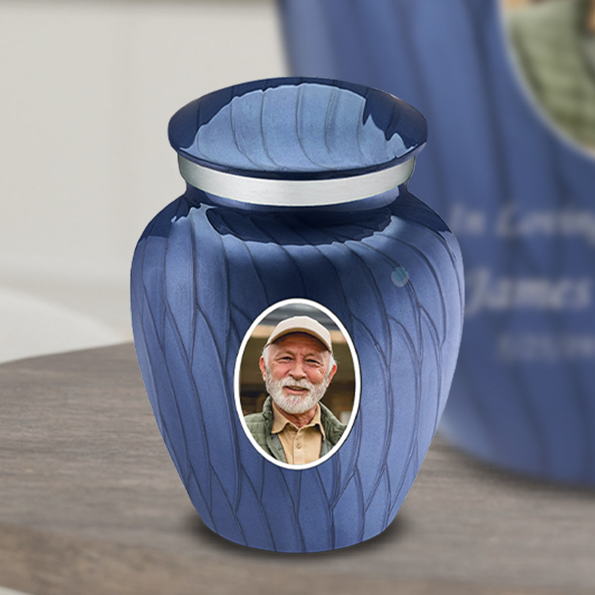 Keepsake Embrace Pearl Cobalt Blue Portrait Cremation Urn